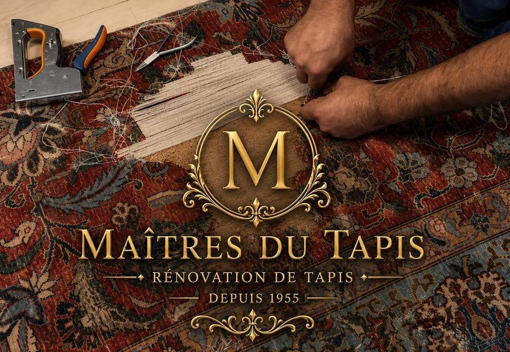 Chaînes neuves tendues sur un tapis avant le retissage de la trame