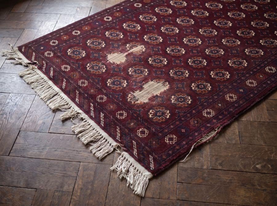 Boukhara : des franges qui emportaient le tapis avec elles — avant restauration